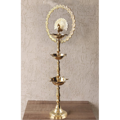 Handcrafted Pure Brass Peacock Top Diya Oil Lamp Stand Diya