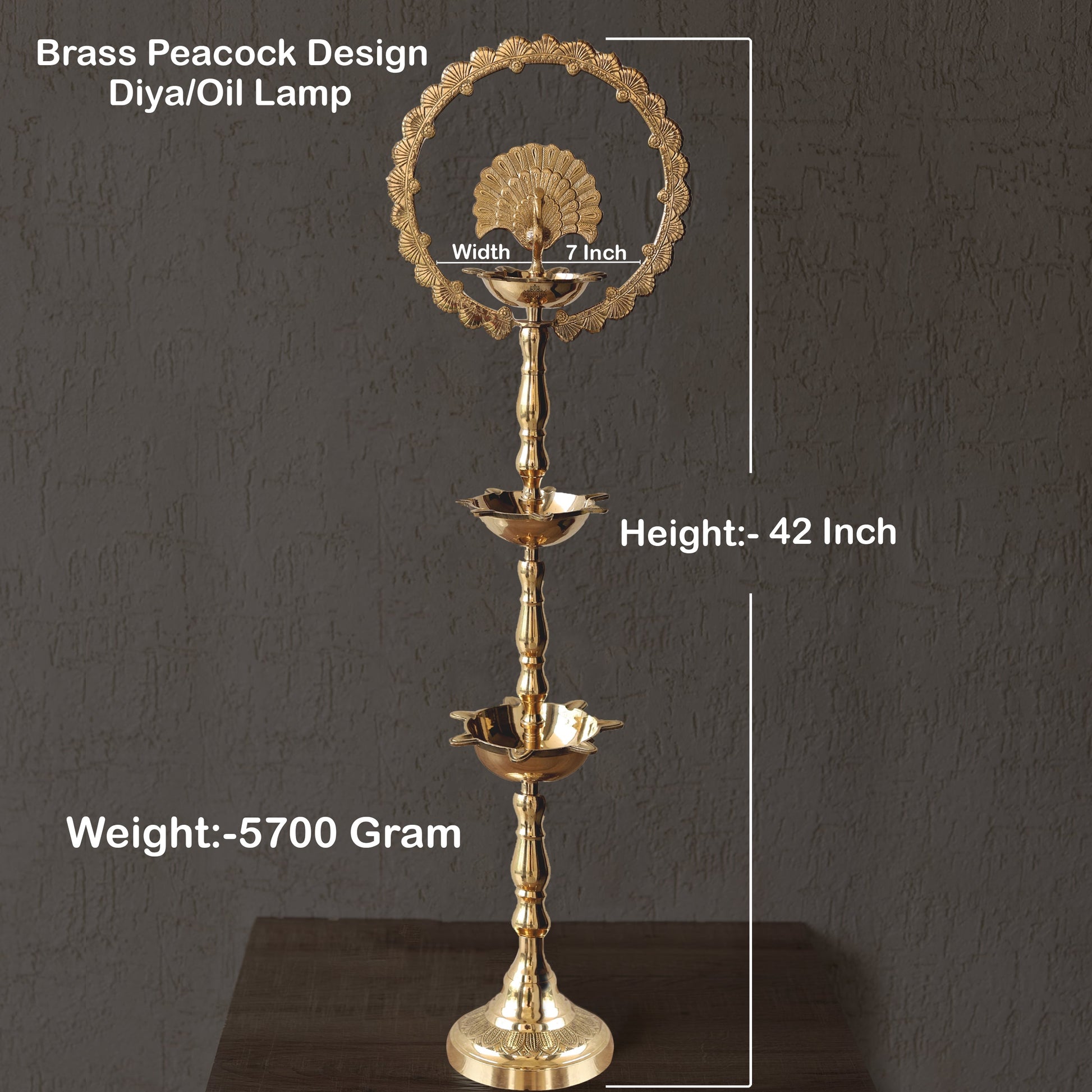 Handcrafted Pure Brass Peacock Top Diya Oil Lamp Stand Diya