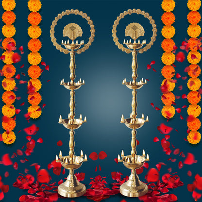 Handcrafted Pure Brass Peacock Top Diya Oil Lamp Stand Diya