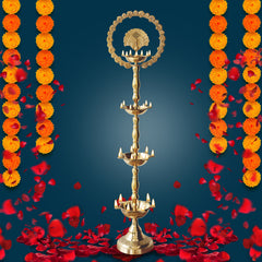 Handcrafted Pure Brass Peacock Top Diya Oil Lamp Stand Diya