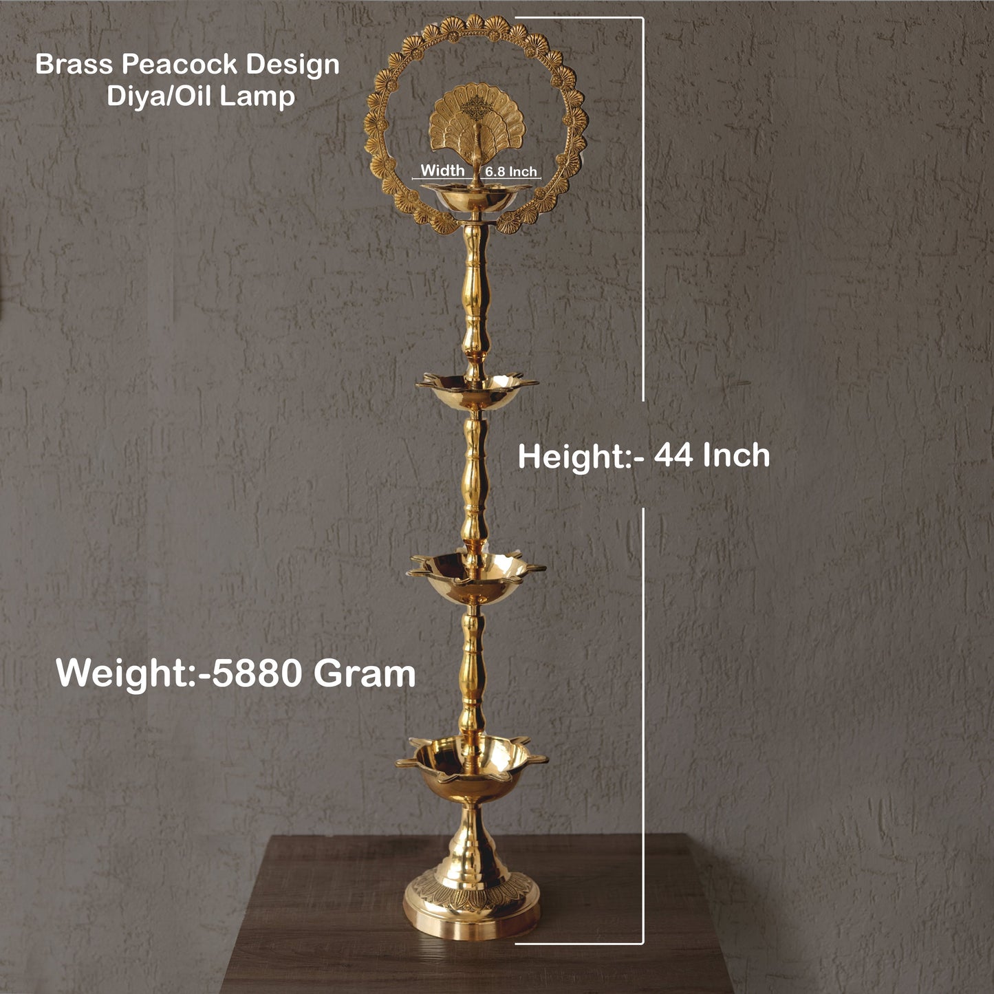 Handcrafted Pure Brass Peacock Top Diya Oil Lamp Stand Diya