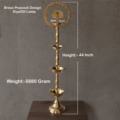 Handcrafted Pure Brass Peacock Top Diya Oil Lamp Stand Diya