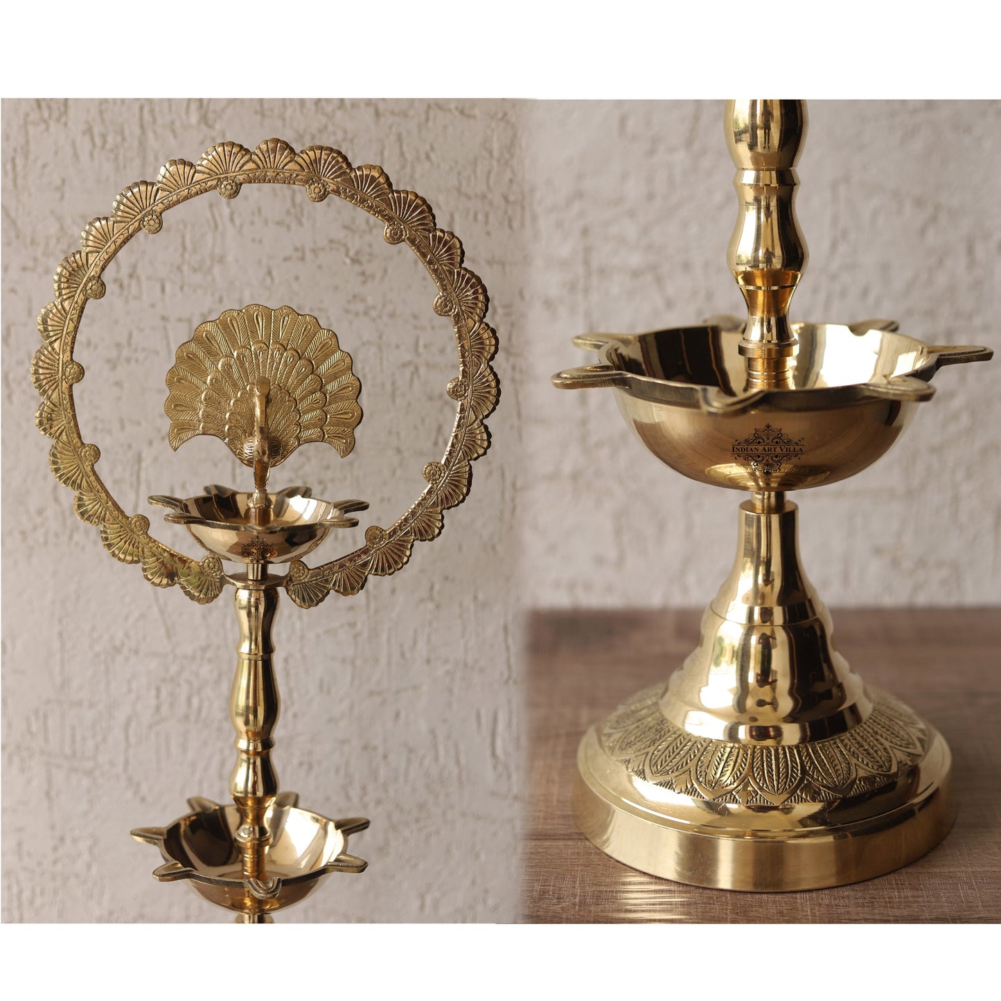 Handcrafted Pure Brass Peacock Top Diya Oil Lamp Stand Diya