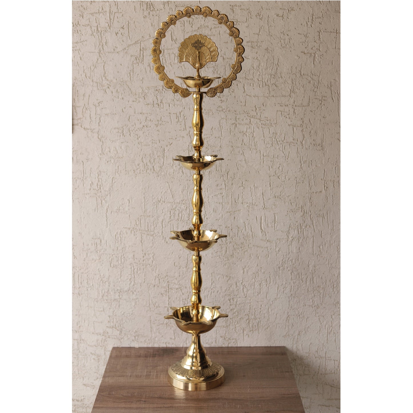 Handcrafted Pure Brass Peacock Top Diya Oil Lamp Stand Diya