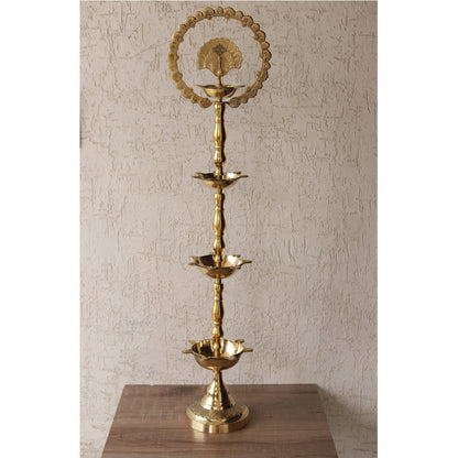 Handcrafted Pure Brass Peacock Top Diya Oil Lamp Stand Diya