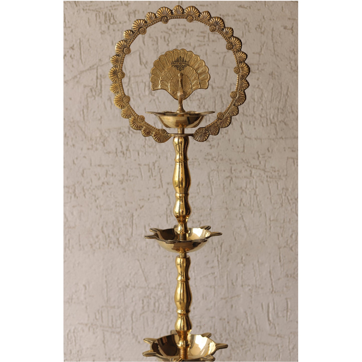 Handcrafted Pure Brass Peacock Top Diya Oil Lamp Stand Diya