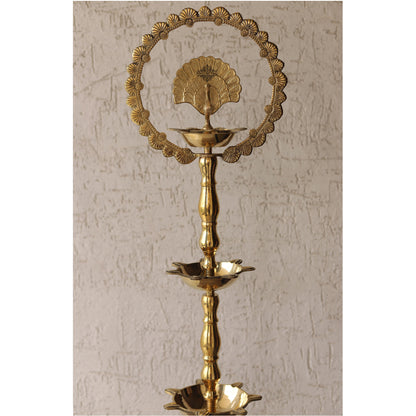 Handcrafted Pure Brass Peacock Top Diya Oil Lamp Stand Diya