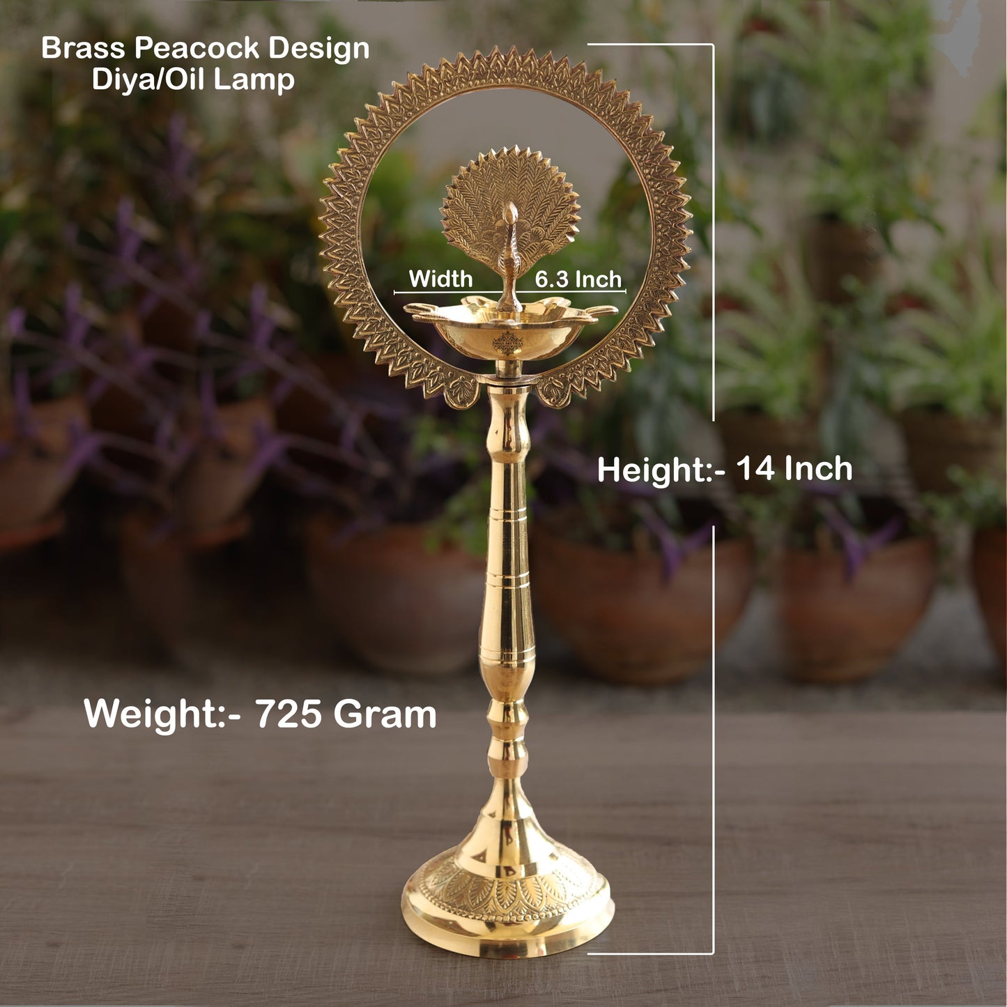 Pure Brass Stand Pillar Diya With Kerala+Mor Kiran+3 Deepak Design