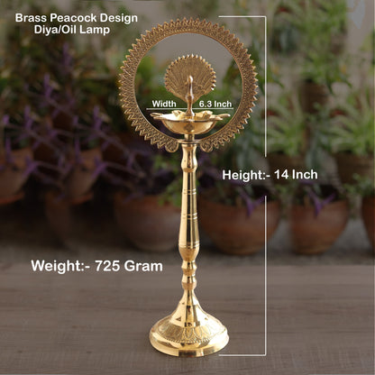 Pure Brass Stand Pillar Diya With Kerala+Mor Kiran+3 Deepak Design