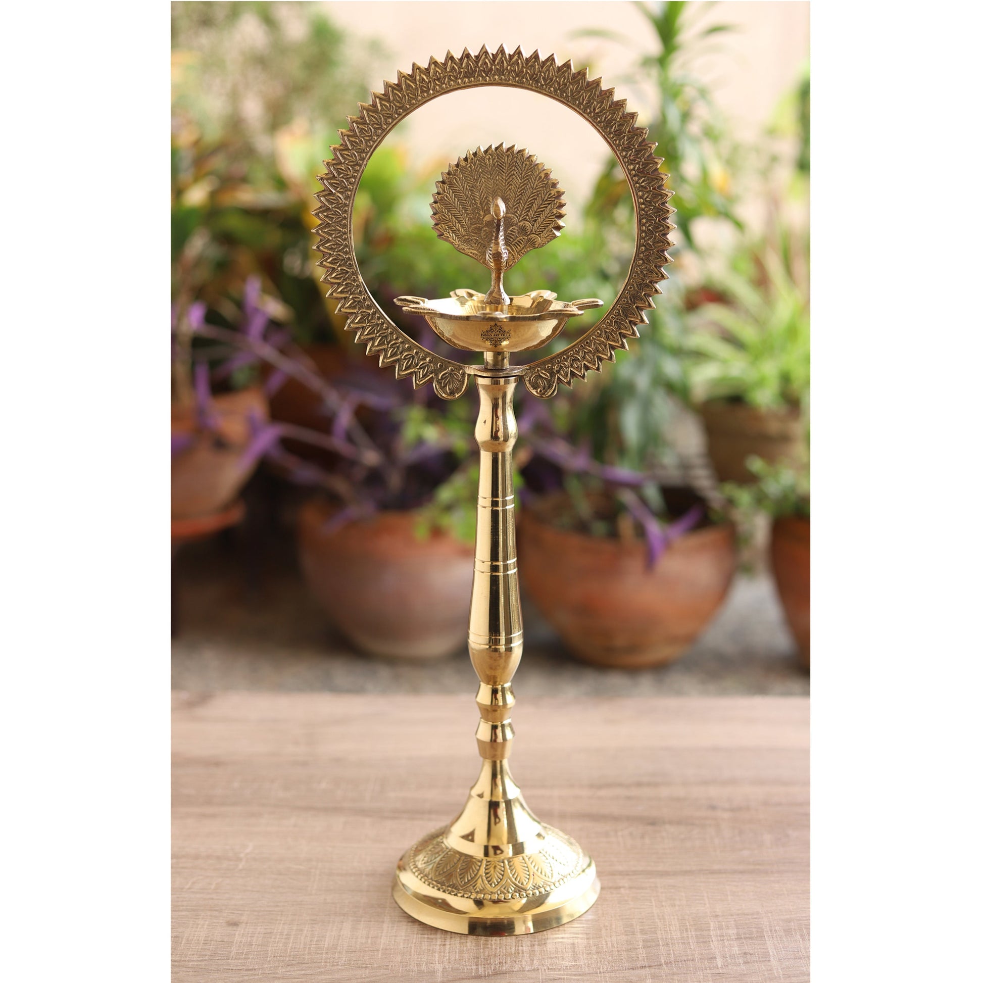 Pure Brass Stand Pillar Diya With Kerala+Mor Kiran+3 Deepak Design