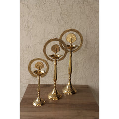 Pure Brass Stand Pillar Diya With Kerala+Mor Kiran+3 Deepak Design