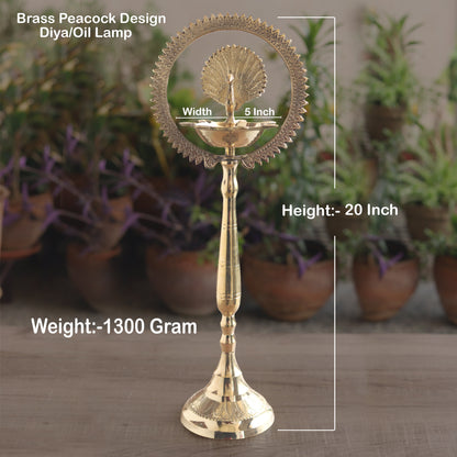 Pure Brass Stand Pillar Diya With Kerala+Mor Kiran+3 Deepak Design