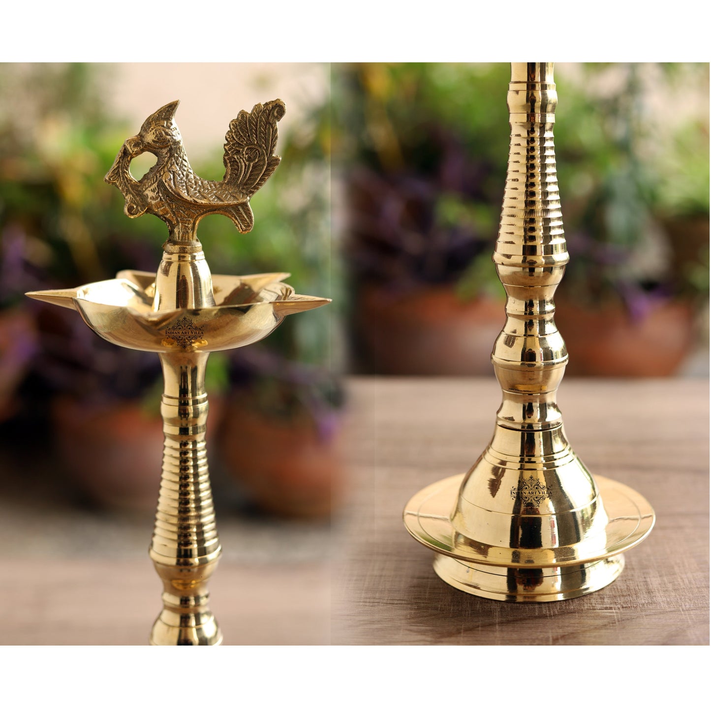 Brass Stand Pillar Diya With Kerala+Murga Design With Fine Quality