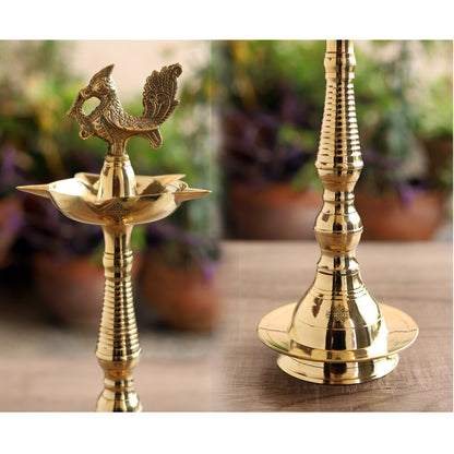 Brass Stand Pillar Diya With Kerala+Murga Design With Fine Quality