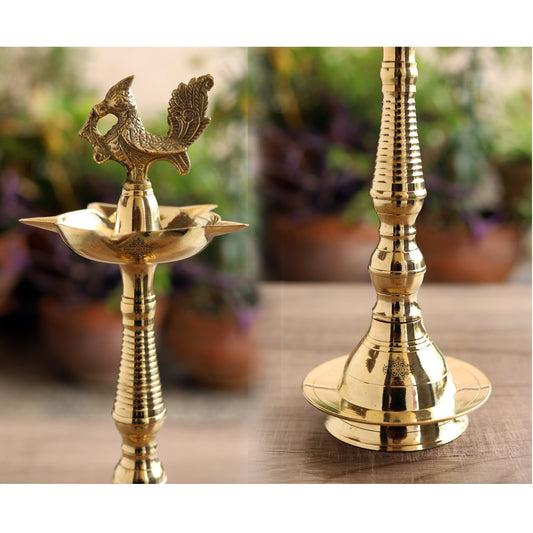 Brass Stand Pillar Diya With Kerala+Murga Design With Fine Quality