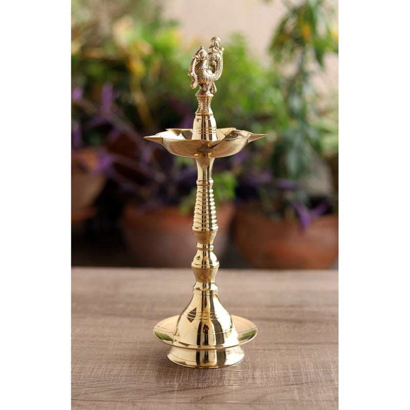 Brass Stand Pillar Diya With Kerala+Murga Design With Fine Quality