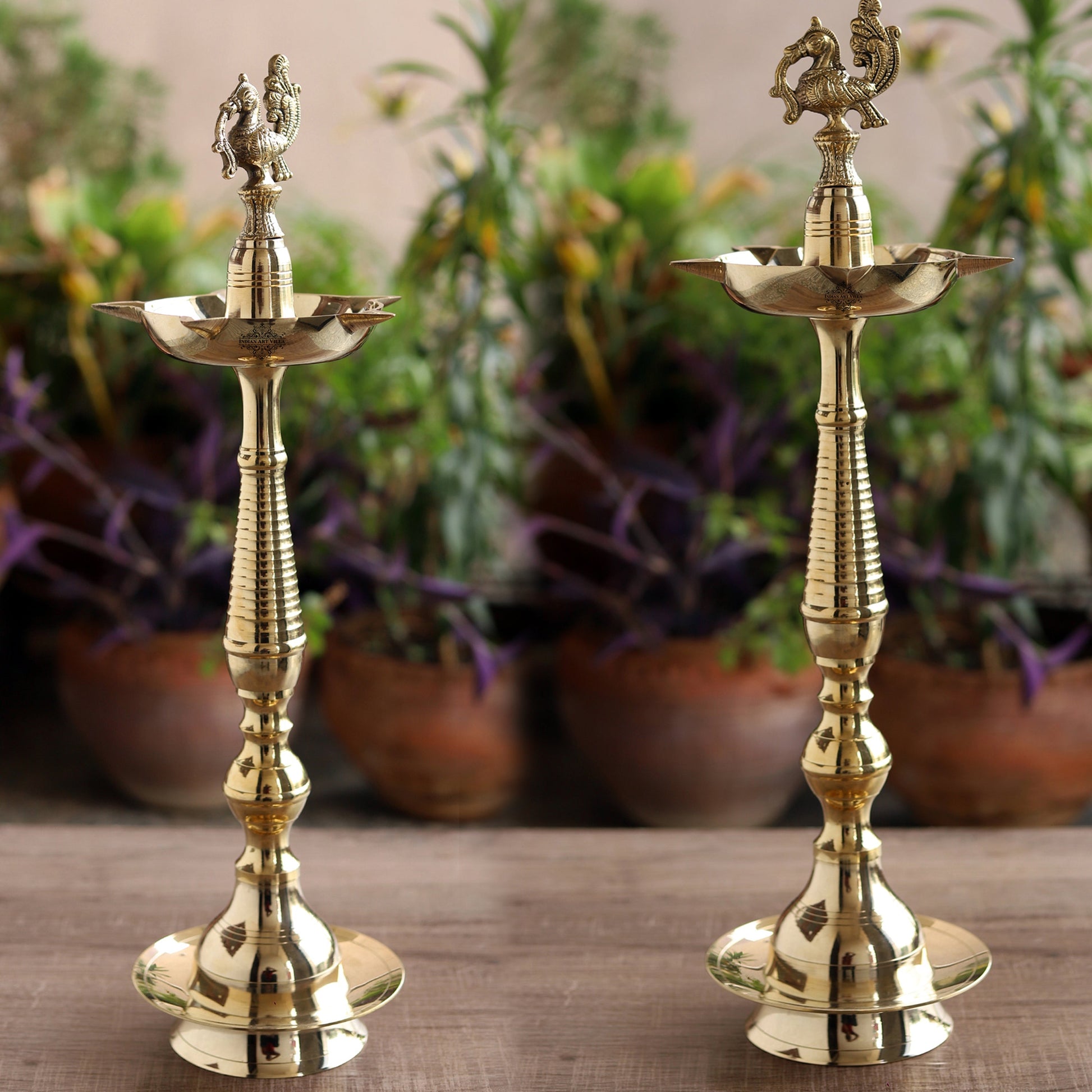 Brass Stand Pillar Diya With Kerala+Murga Design With Fine Quality