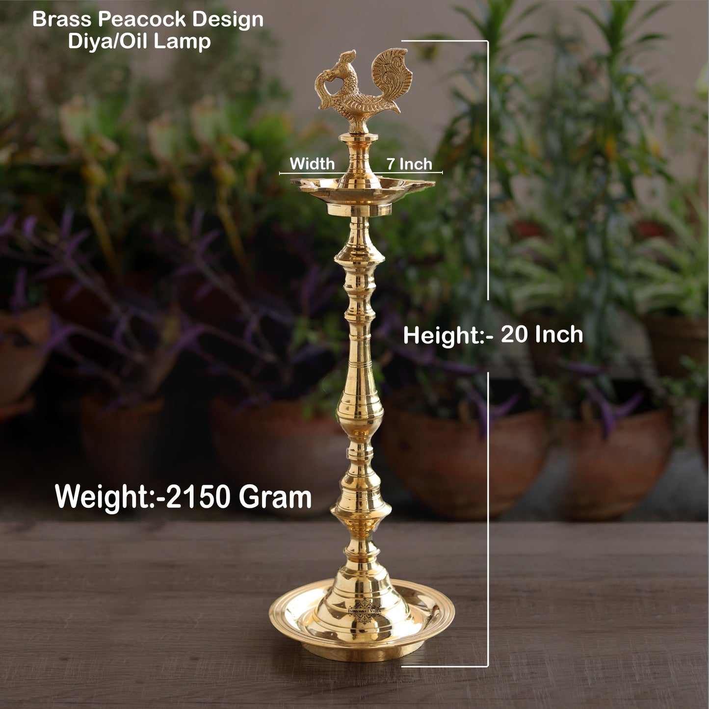Pure Brass Shine Finish Stand/Pillar Diya/Deepak/Lamp/Lantern With Peacock Design, Pooja, Home Decor & Diwali Gift Item, Height-50.80 cm