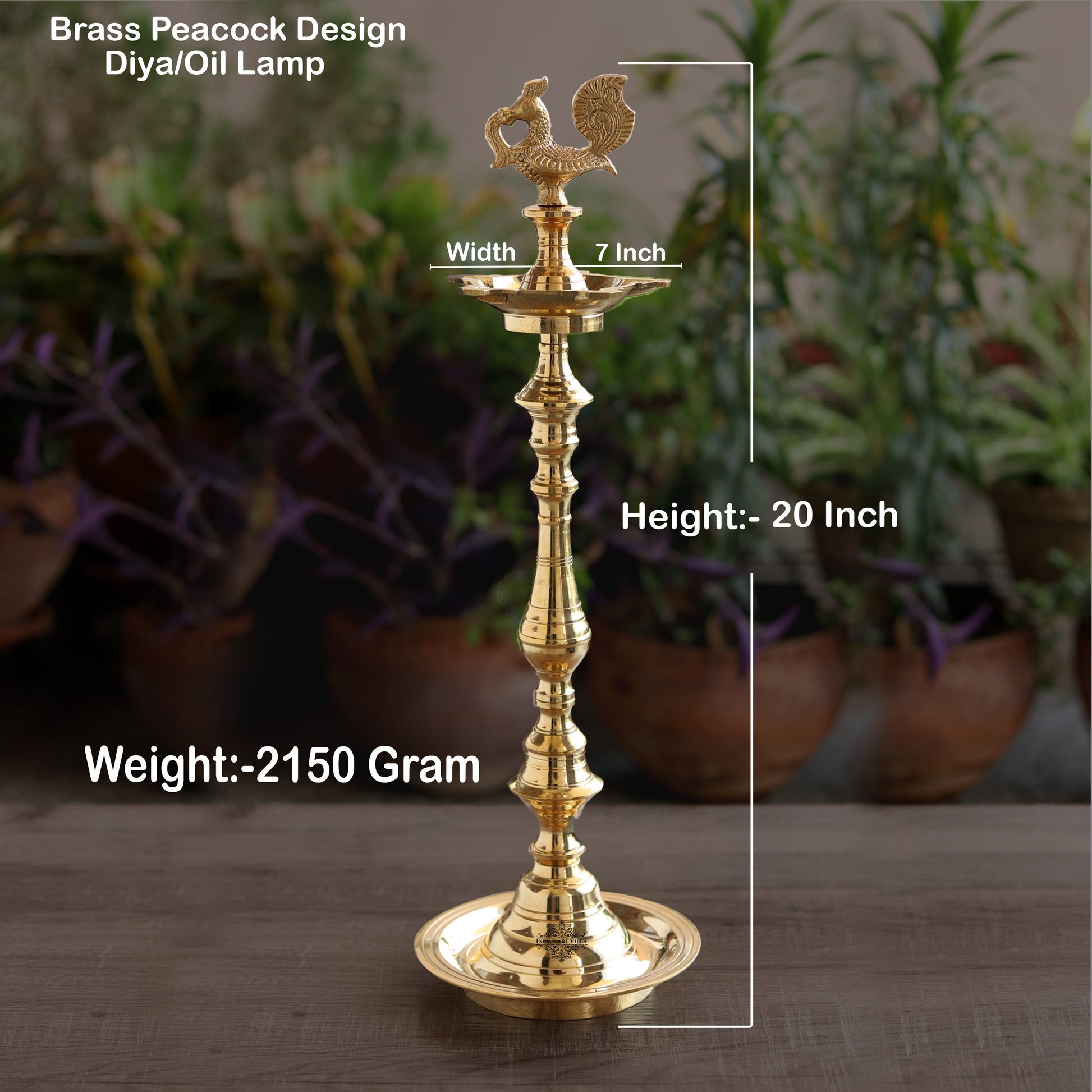 Pure Brass Shine Finish Stand/Pillar Diya/Deepak/Lamp/Lantern With Peacock Design, Pooja, Home Decor & Diwali Gift Item, Height-50.80 cm