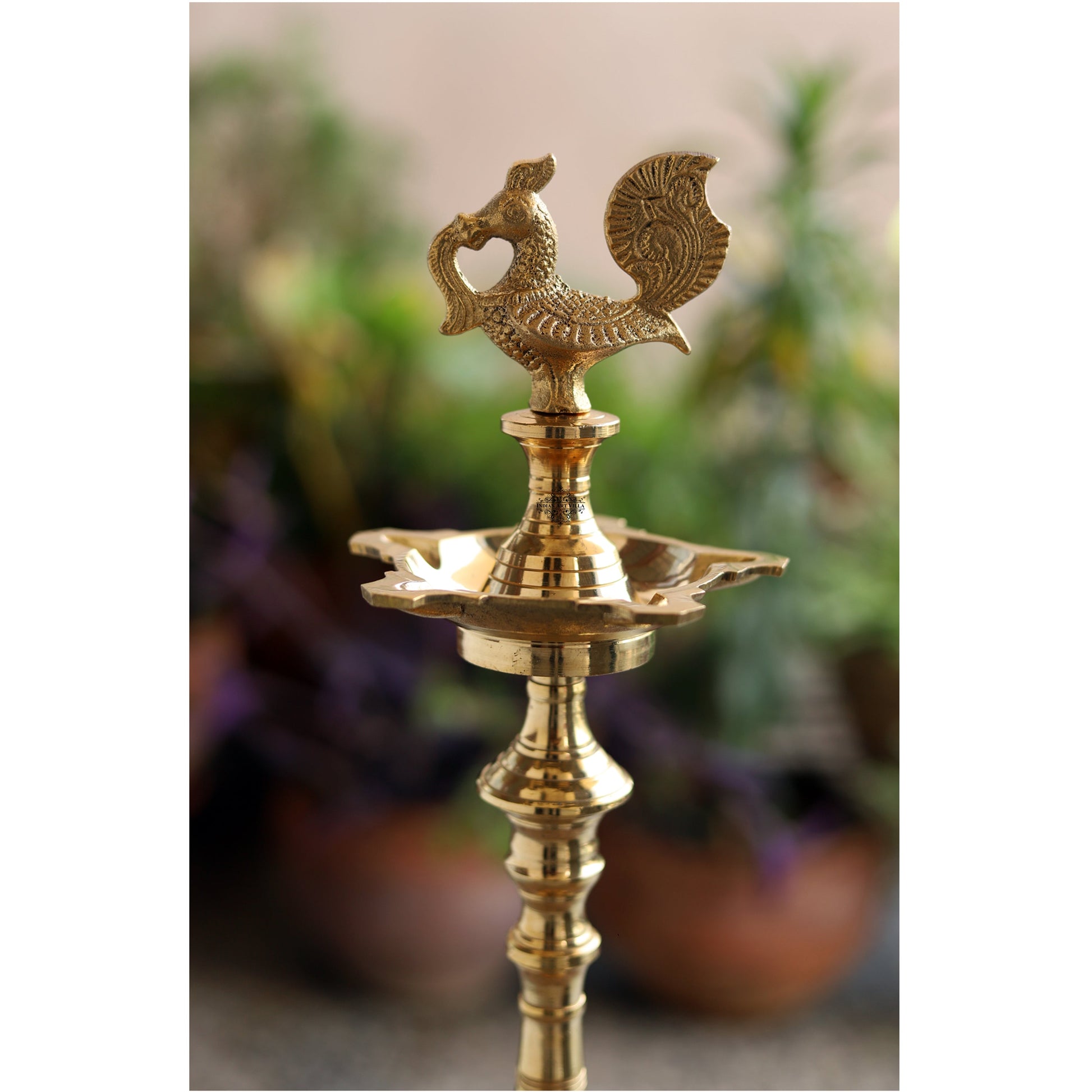 Pure Brass Shine Finish Stand/Pillar Diya/Deepak/Lamp/Lantern With Peacock Design, Pooja, Home Decor & Diwali Gift Item, Height-50.80 cm