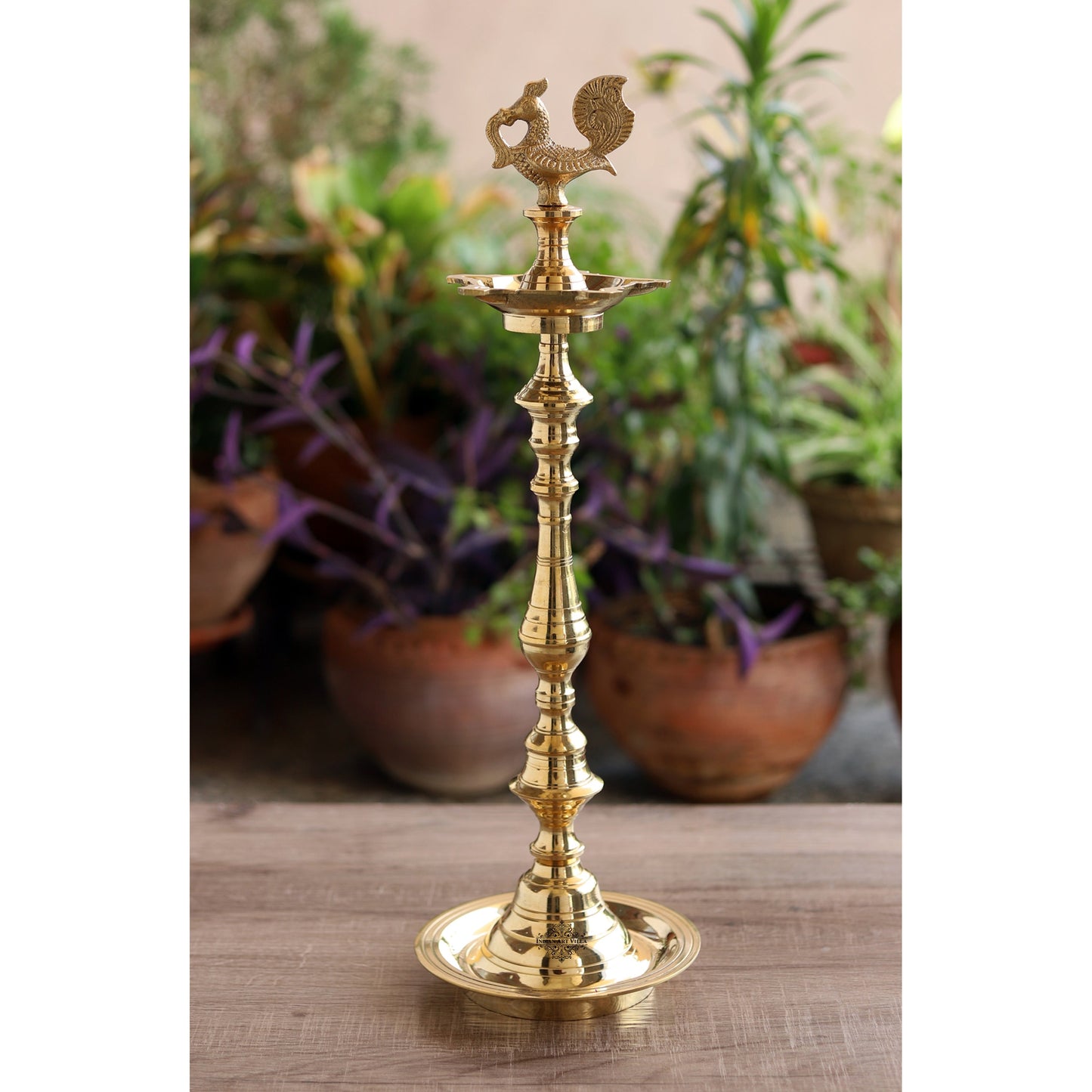 Pure Brass Shine Finish Stand/Pillar Diya/Deepak/Lamp/Lantern With Peacock Design, Pooja, Home Decor & Diwali Gift Item, Height-50.80 cm