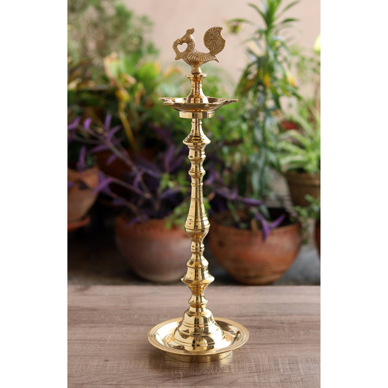 Pure Brass Shine Finish Stand/Pillar Diya/Deepak/Lamp/Lantern With Peacock Design, Pooja, Home Decor & Diwali Gift Item, Height-50.80 cm