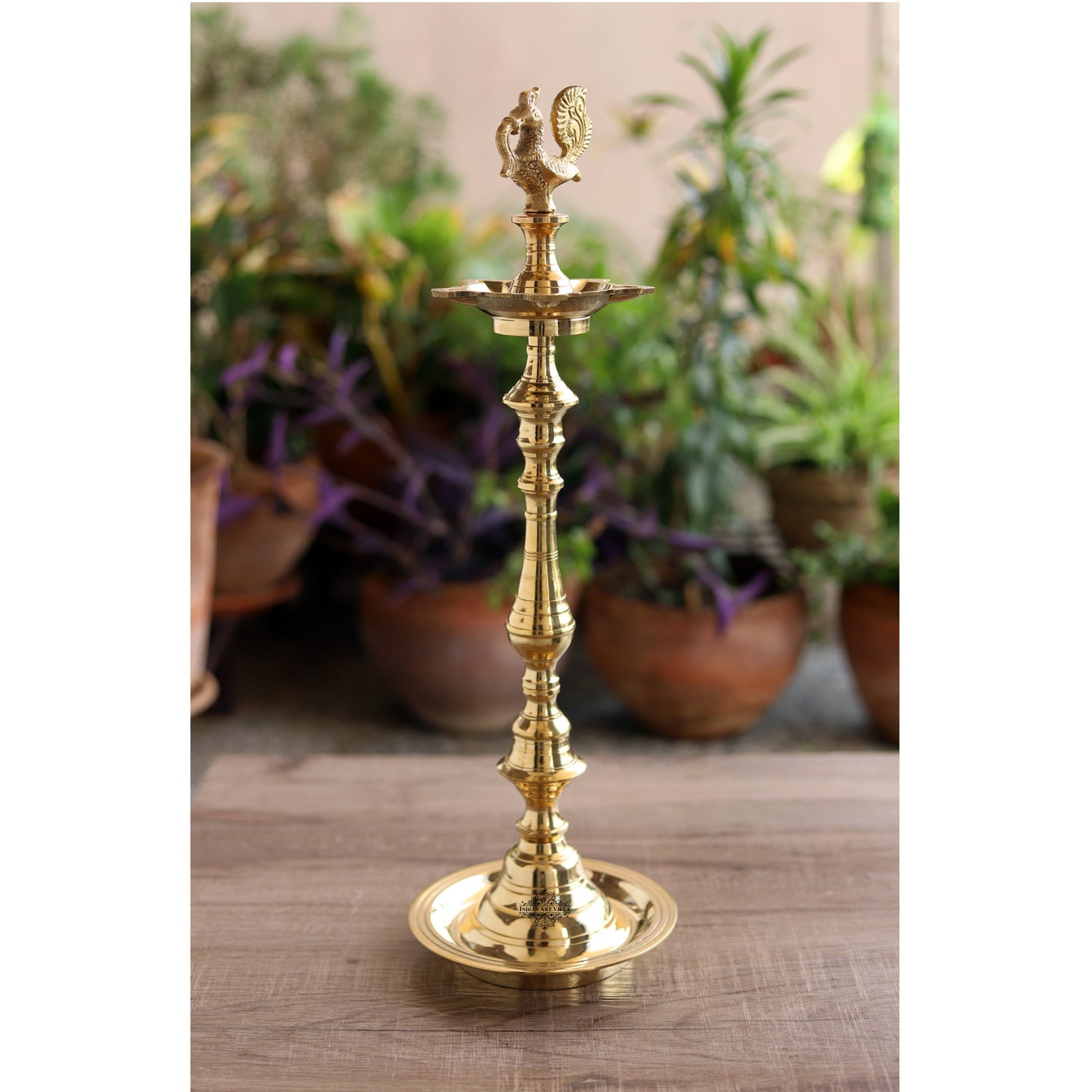 Pure Brass Shine Finish Stand/Pillar Diya/Deepak/Lamp/Lantern With Peacock Design, Pooja, Home Decor & Diwali Gift Item, Height-50.80 cm