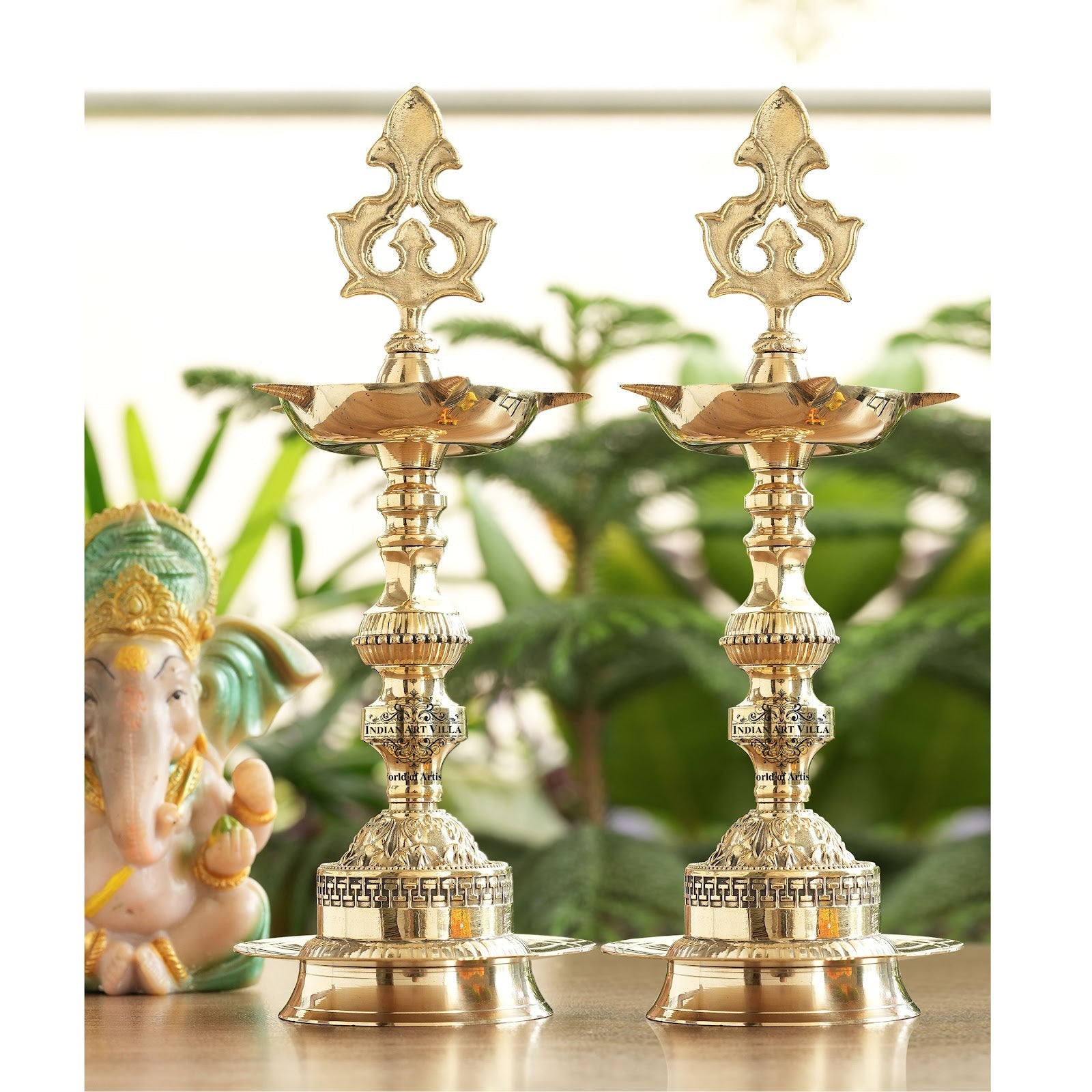Brass Standing Pillar Diya, Kerala Murga Plain Design, Oil Lamp, Cultural Symbolism