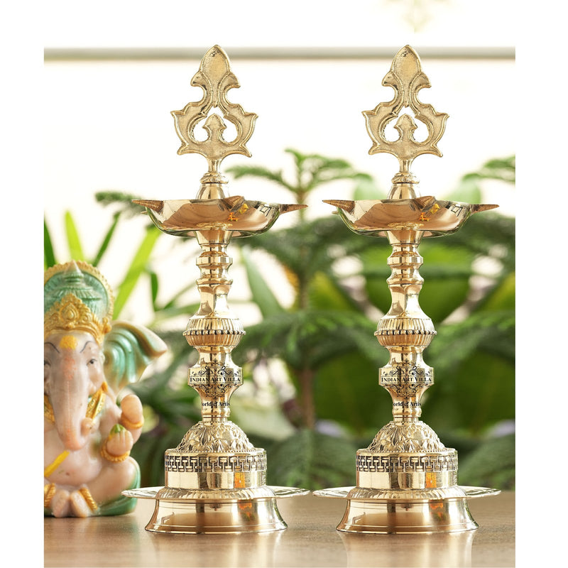Brass Standing Pillar Diya, Kerala Murga Plain Design, Oil Lamp, Cultural Symbolism