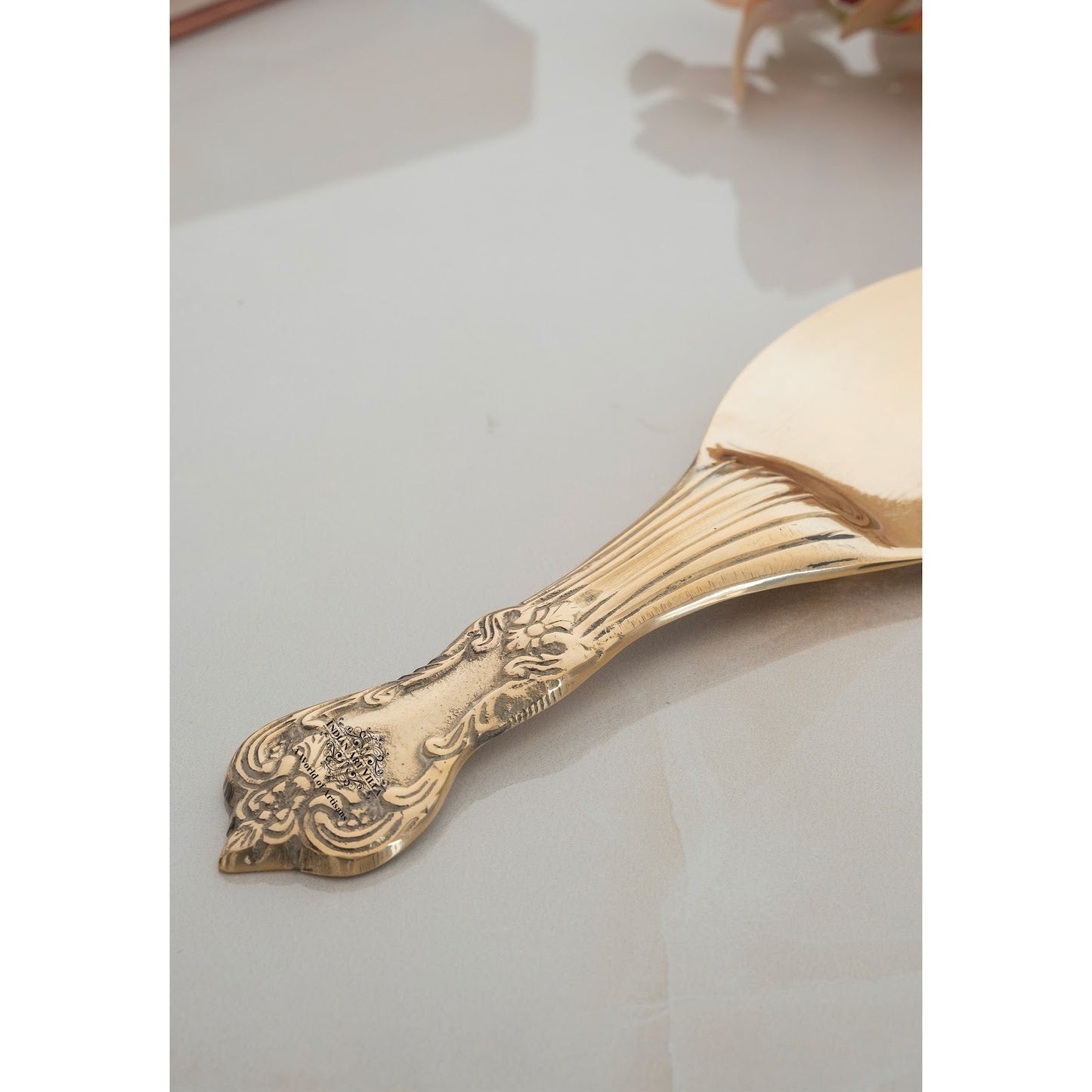 Pure Brass Rice Serving Spoon- 9.5 Inch Traditional Golden Finish Spoon, Handcrafted Brass Utensil for Dining, Pooja, Festive Serveware & Gifting