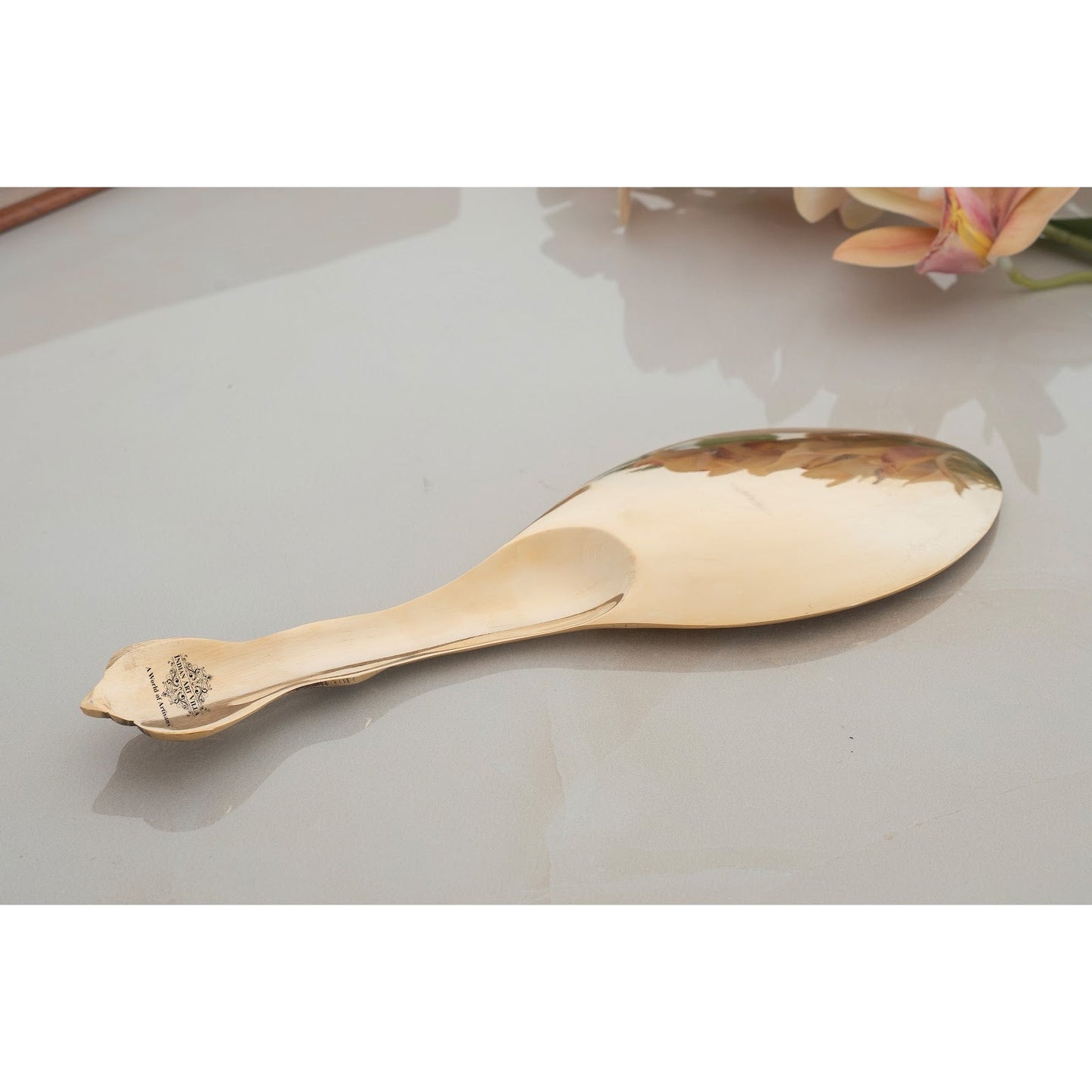 Pure Brass Rice Serving Spoon- 9.5 Inch Traditional Golden Finish Spoon, Handcrafted Brass Utensil for Dining, Pooja, Festive Serveware & Gifting