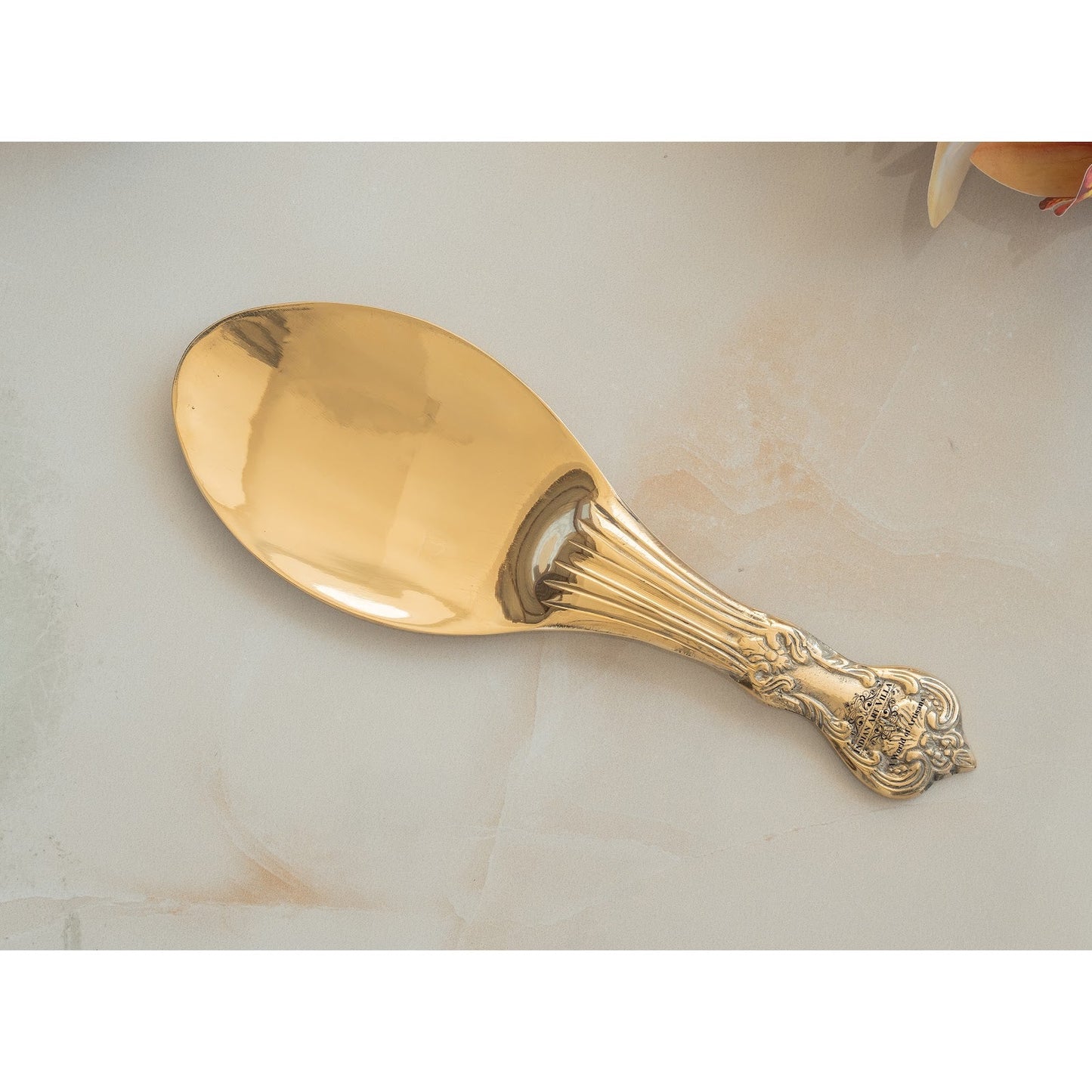 Pure Brass Rice Serving Spoon- 9.5 Inch Traditional Golden Finish Spoon, Handcrafted Brass Utensil for Dining, Pooja, Festive Serveware & Gifting