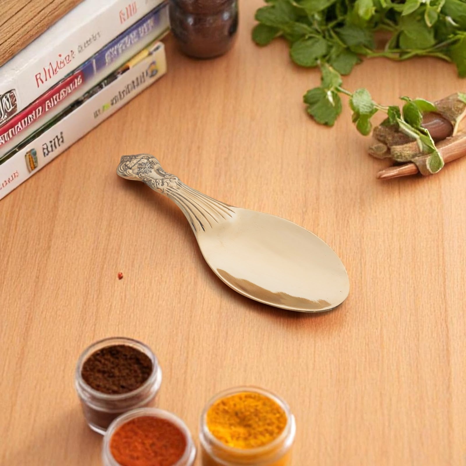Pure Brass Rice Serving Spoon- 9.5 Inch Traditional Golden Finish Spoon, Handcrafted Brass Utensil for Dining, Pooja, Festive Serveware & Gifting