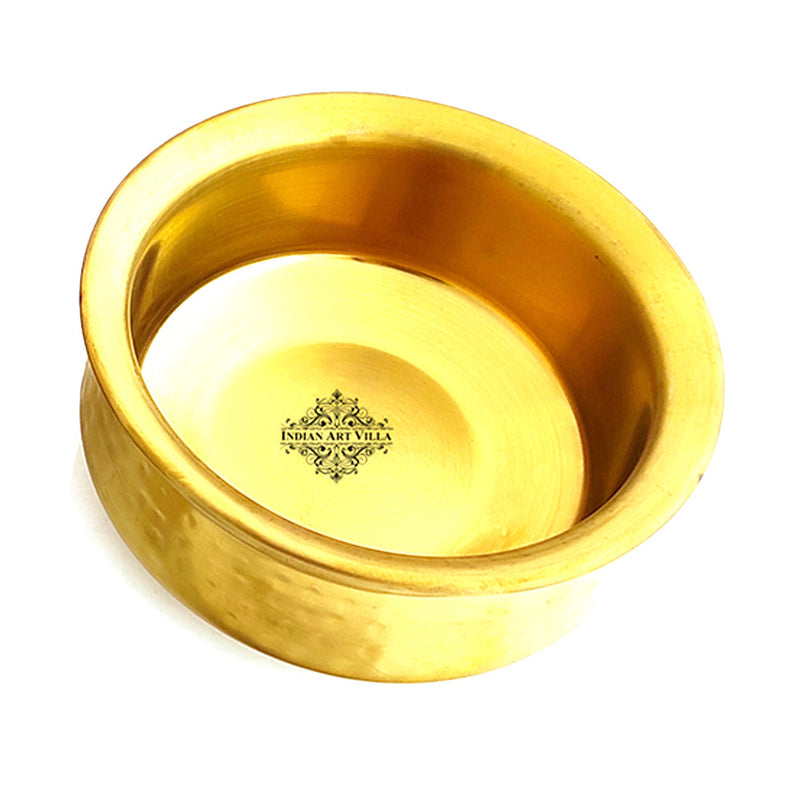 Set of Steel with Brass Finish D/W Hammered Design Handi No.2 with Lid No. 2, Kadhai No.2 with Lid No. 2, Serving Spoon x2, 6 Pieces Set