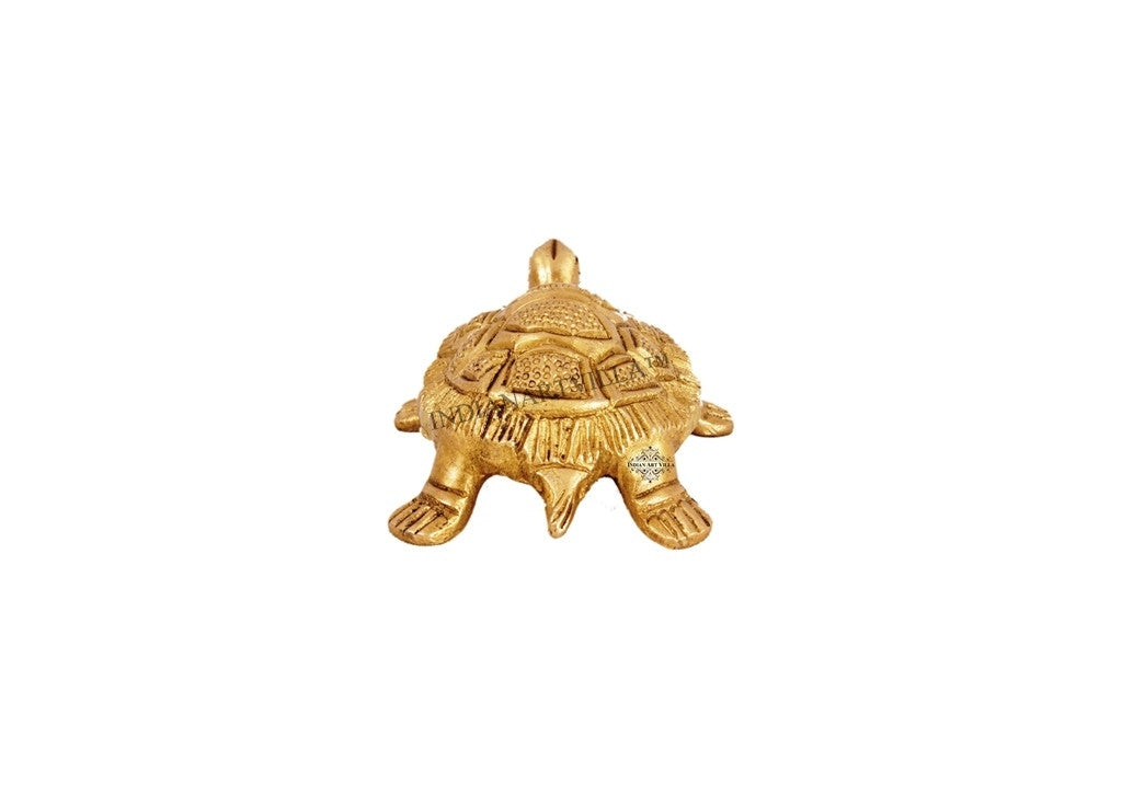 Brass Hammered Vastu Fengshui Tortoise Statue, Home Decor Good Luck, Gift Item, 10.16 cm