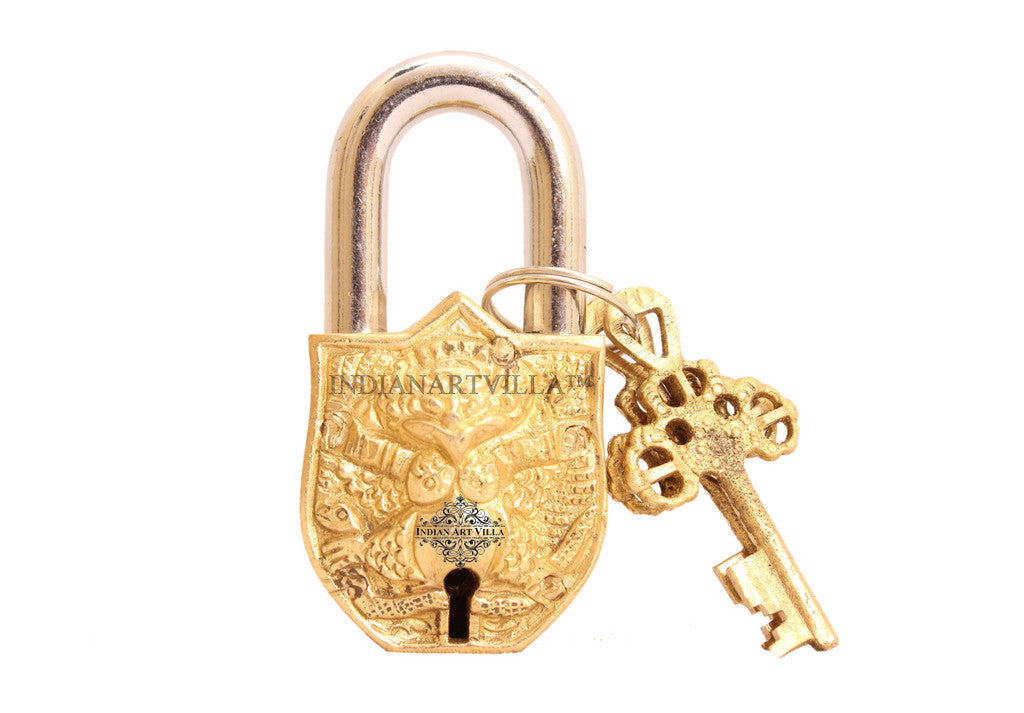 Pure Brass Small Owl Design Lock with 2 Key