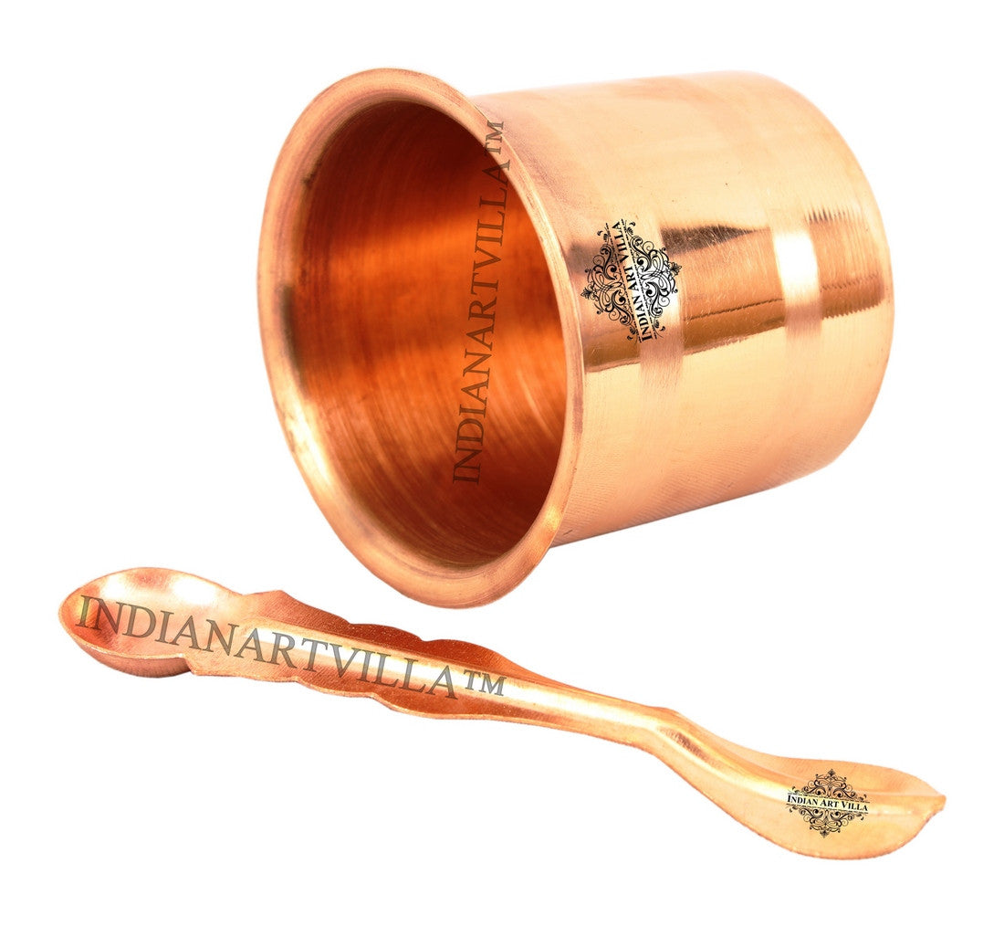 Pure Copper Panch Patra Worship Glass and Spoon