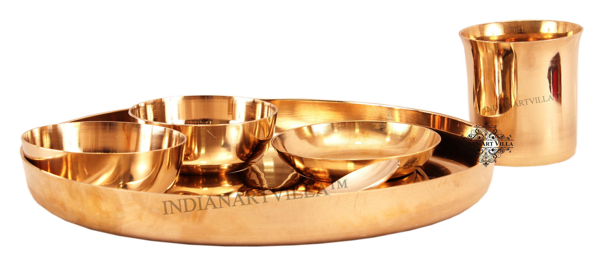 Handcrafted Pure Bronze 6 Pieces Dinner Set with Plain Design, Dinnerware, Tableware