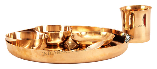 Handcrafted Pure Bronze 6 Pieces Dinner Set with Plain Design, Dinnerware, Tableware