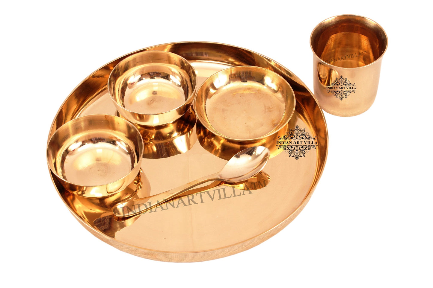 Handcrafted Pure Bronze 6 Pieces Dinner Set with Plain Design, Dinnerware, Tableware