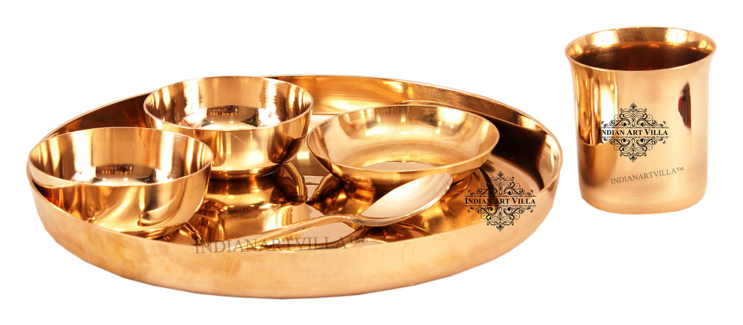 Handcrafted Pure Bronze 6 Pieces Dinner Set with Plain Design, Dinnerware, Tableware