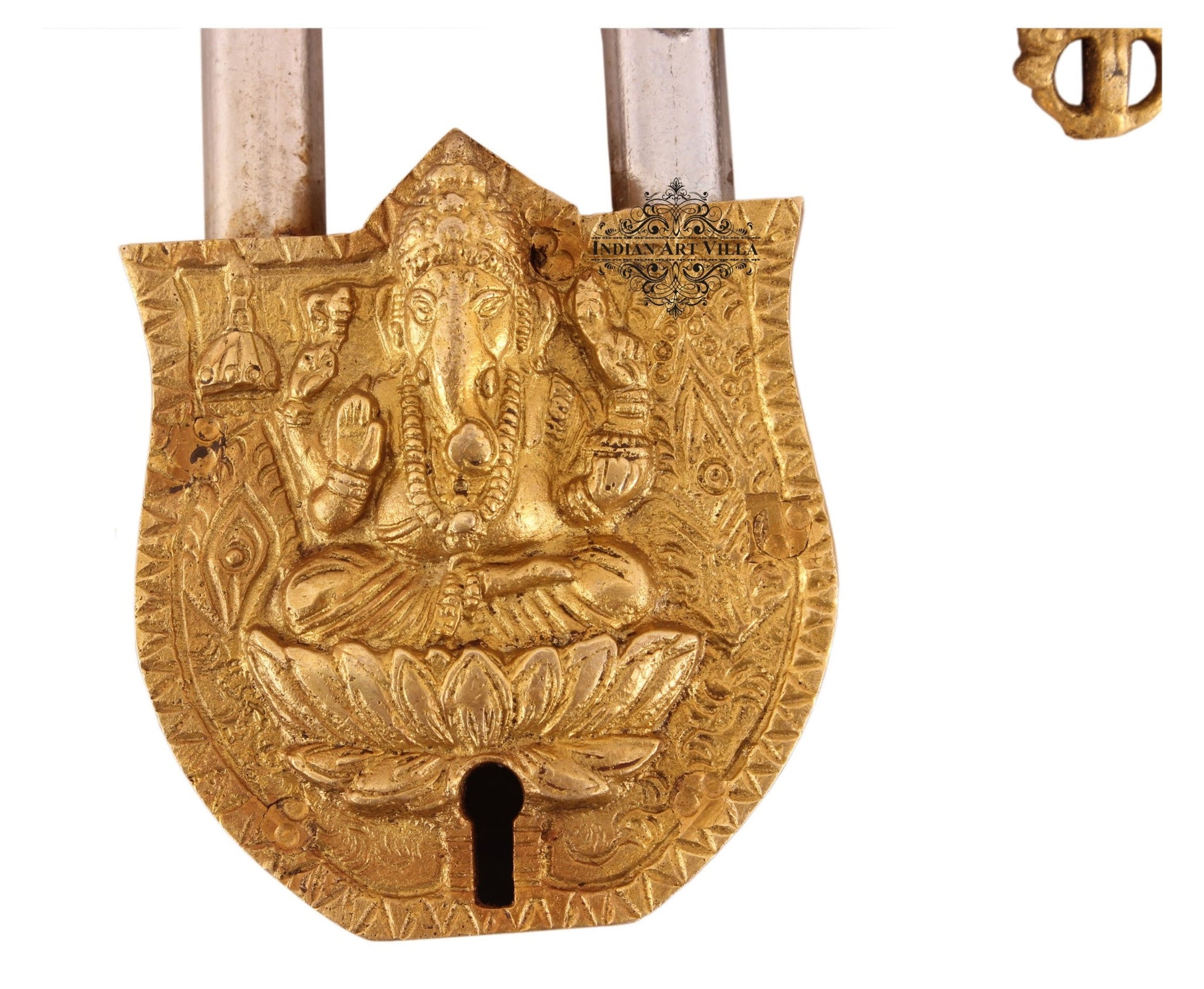 Pure Brass Ganesh Ji Shitting on Lotus Design Lock with 2 Key