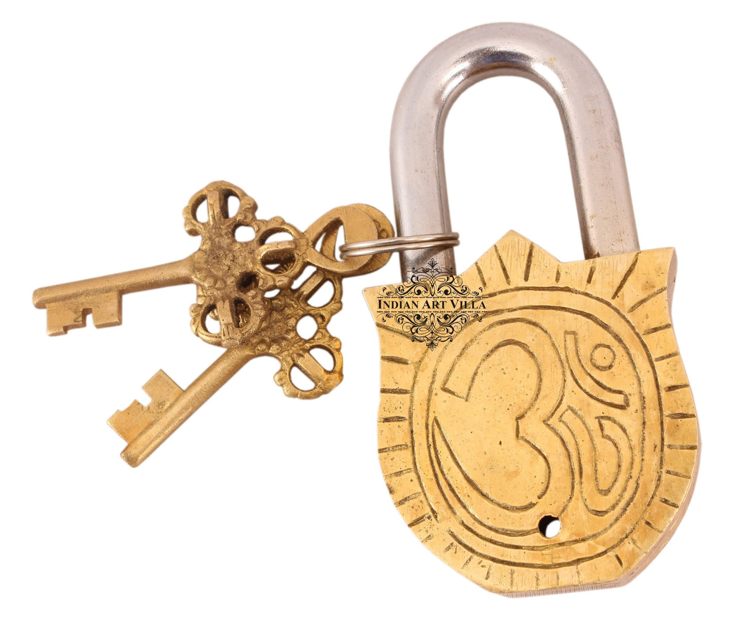Pure Brass Ganesh Ji Shitting on Lotus Design Lock with 2 Key