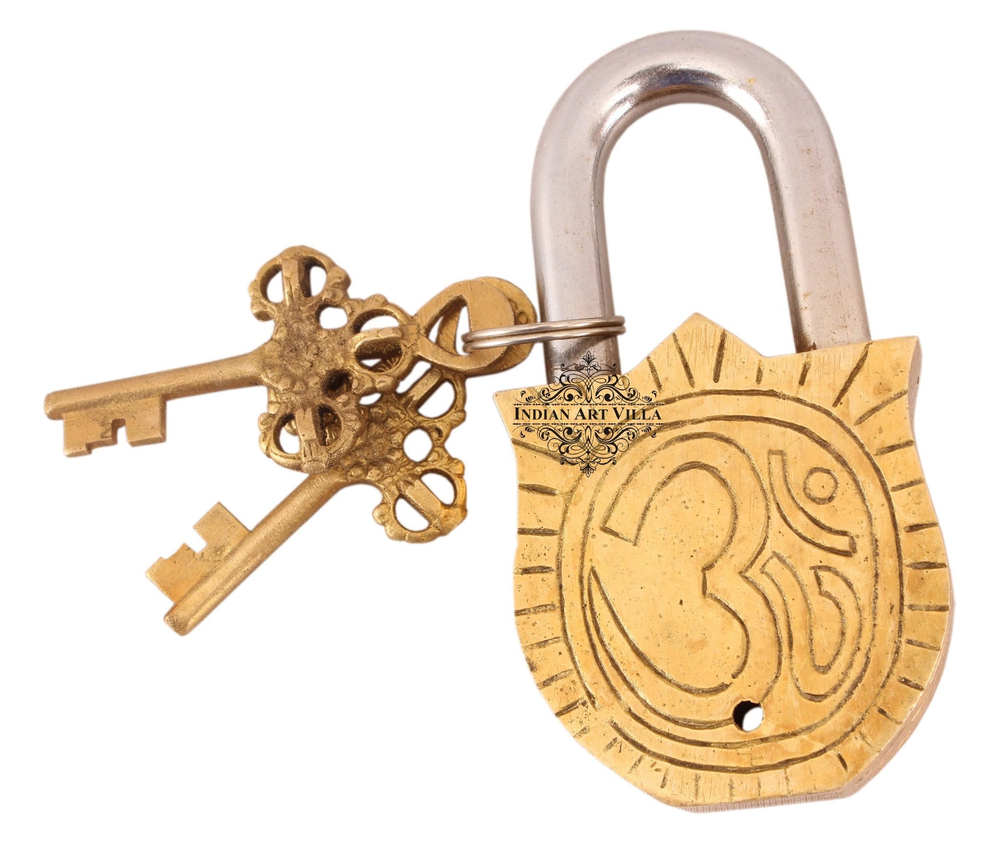 Pure Brass Ganesh Ji Shitting on Lotus Design Lock with 2 Key