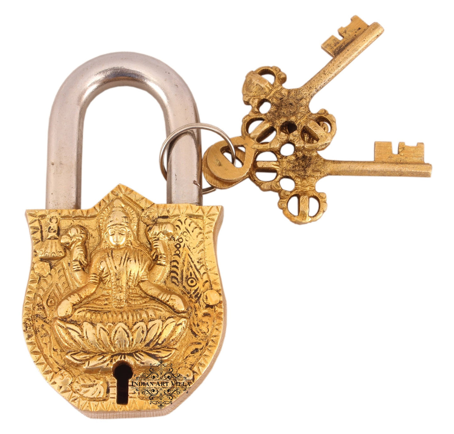 Pure Brass Laxmi Ji Design Lock with 2 Key