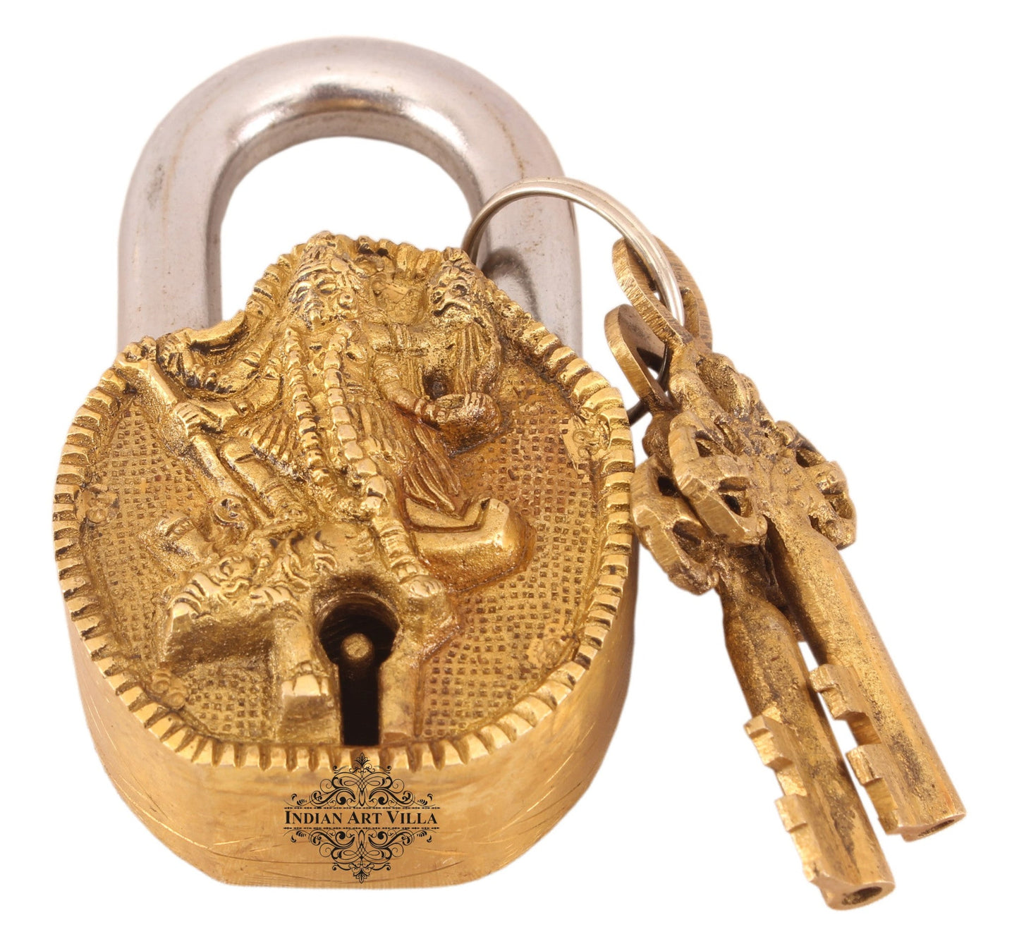 Pure Brass Saraswati Ji Design Big Lock with 2 Keys