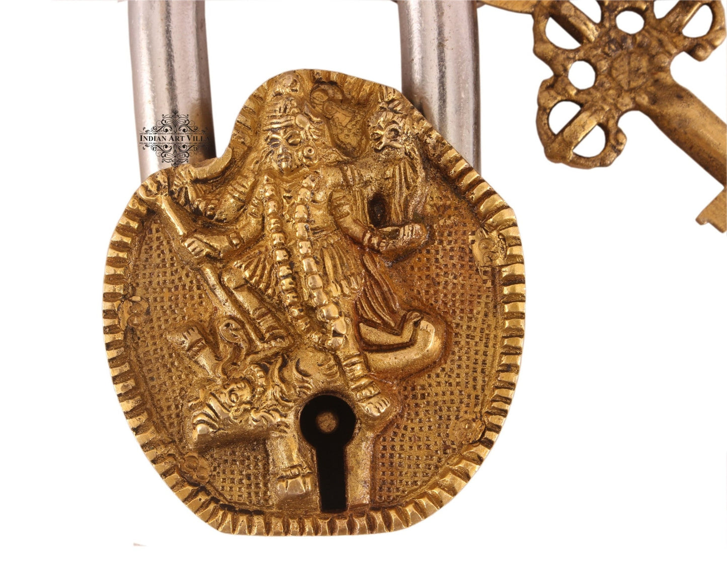 Pure Brass Saraswati Ji Design Big Lock with 2 Keys