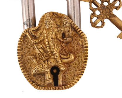 Pure Brass Saraswati Ji Design Big Lock with 2 Keys