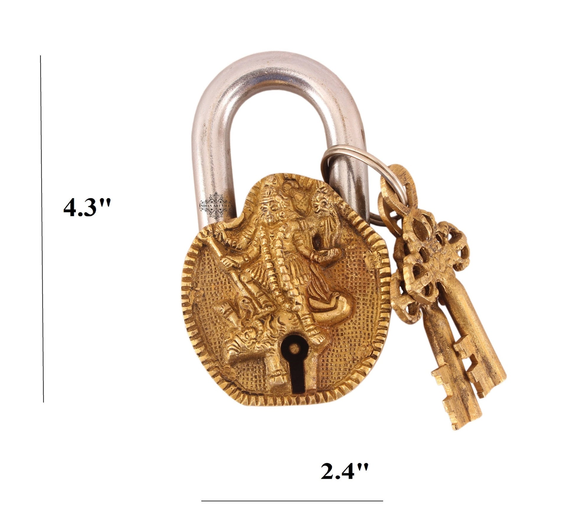 Pure Brass Saraswati Ji Design Big Lock with 2 Keys