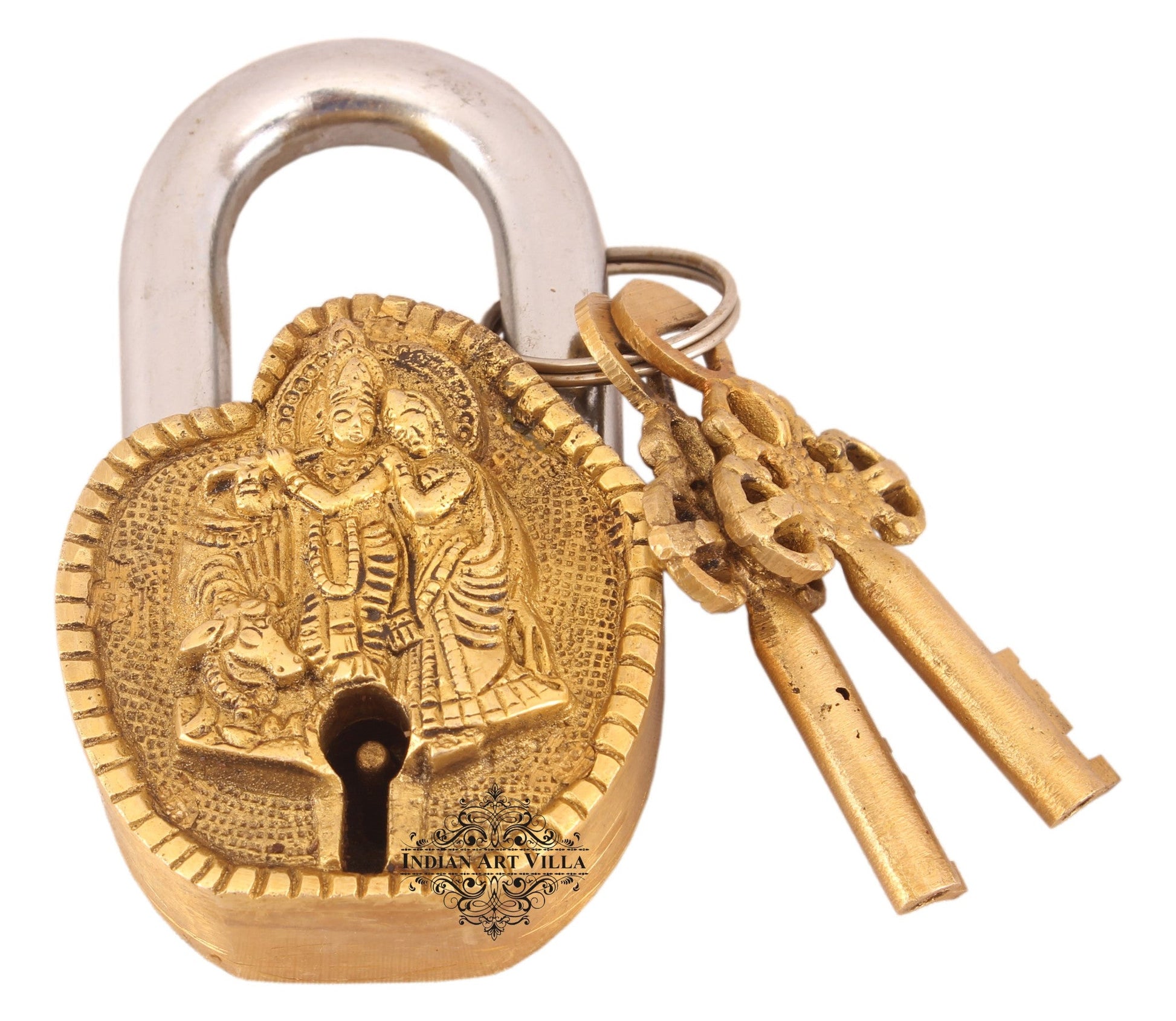 Pure Brass Radha Krishna Ji Design Lock with 2 Key
